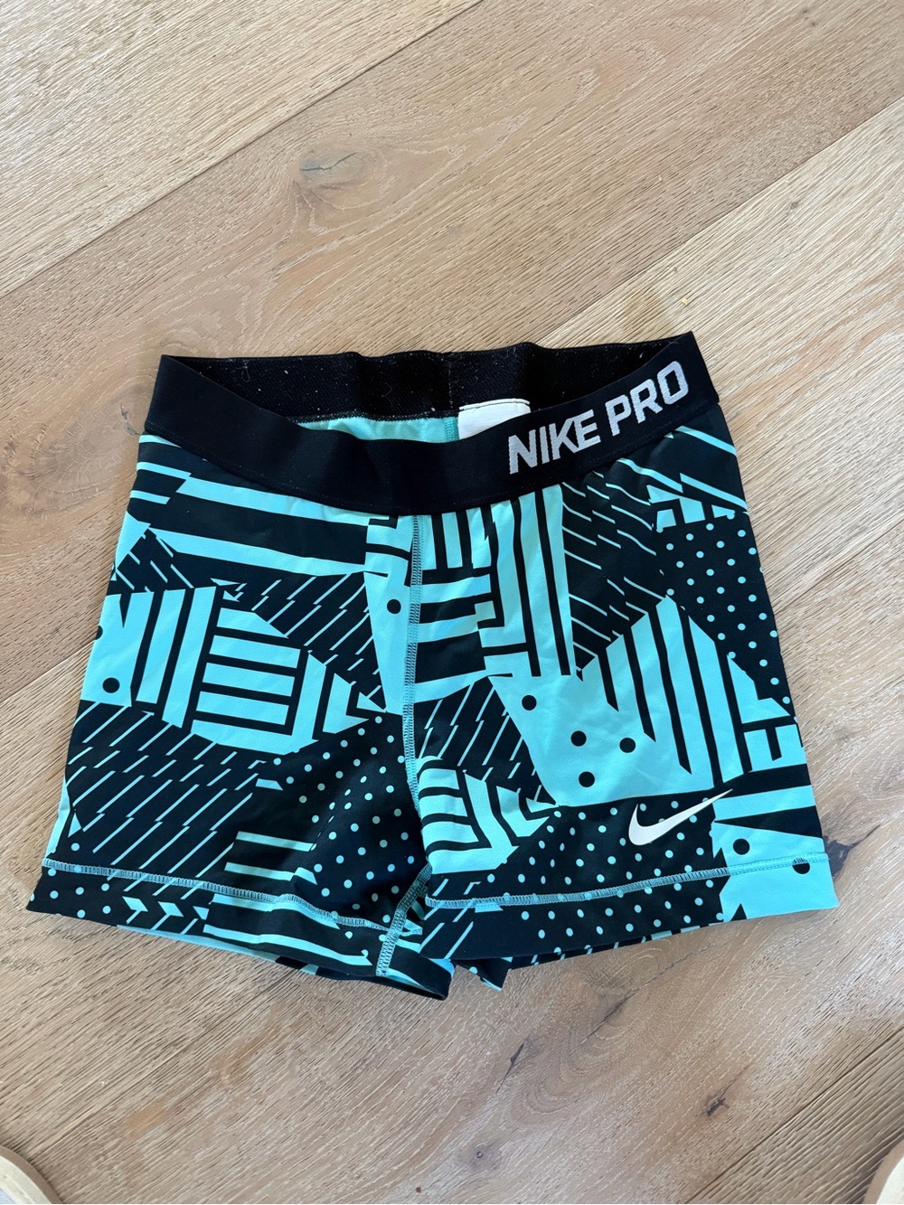 Nike Pro Black & Teal Geometric Compression Shorts